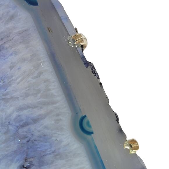 Blue Agate Slice Pendant – Sterling Silver Handmade 3" Crystal Necklace - Picture 7 of 12